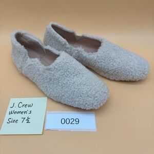 J. Crew Womens Sherpa Lined Moccasin Slippers Ballet Flats Shoes Size 7.5 Cream